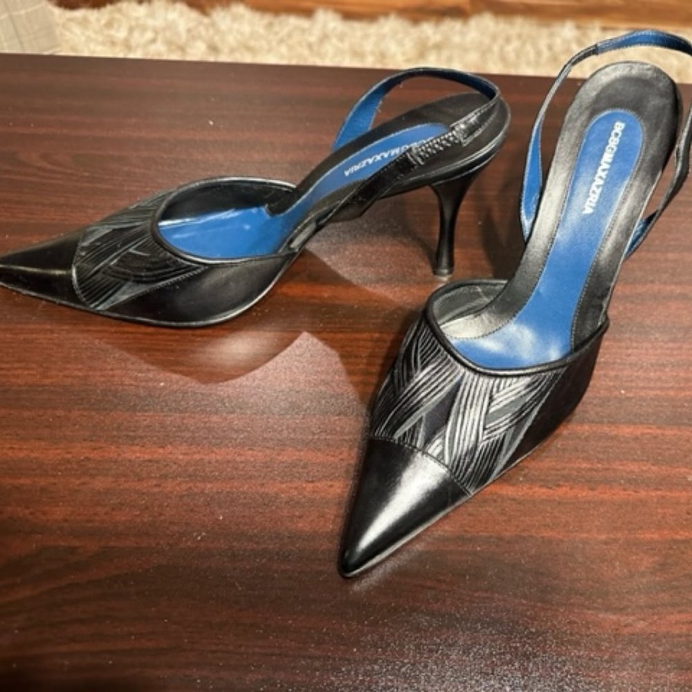 Size 10B / 41 BCBG Max Azria Black Leather Backstrap 4" Heels